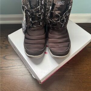 Ryka Brown Quilted Lace-Up Boots with Faux Fur Cuff Chocolate Brown Puffer Boots